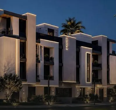 مبنى سكني حديث عند الغروب